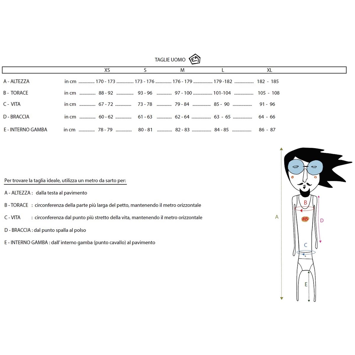 E9 Enove Rondo Denim 2.4 pantaloni uomo size guide